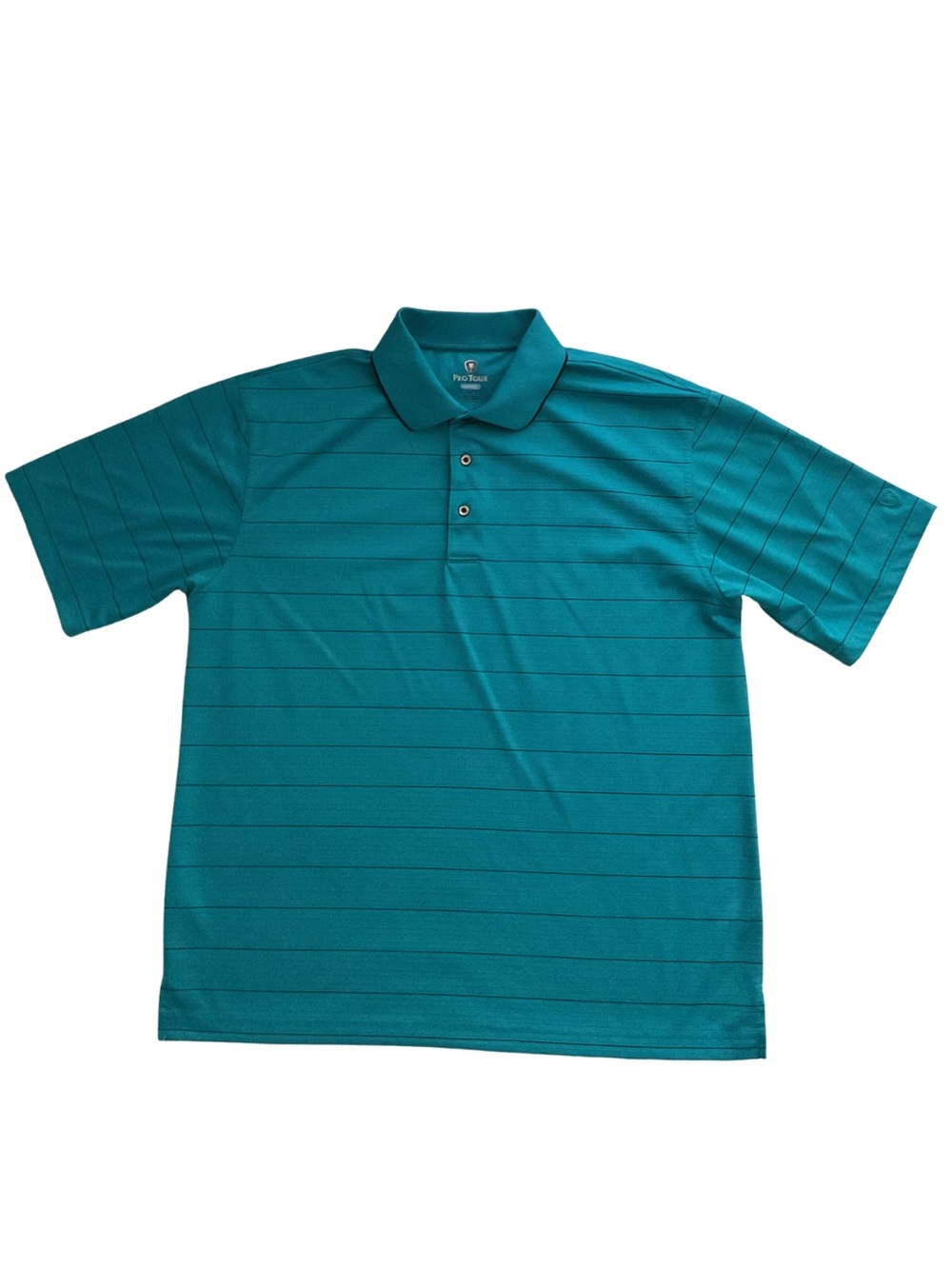Men's Teal Golf Performance Stripe Cool Play Polo Shirt L Athleisure Activewear